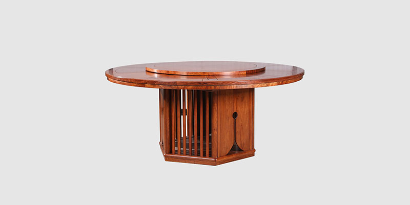 轮台中式餐厅装修天地圆台餐桌红木家具效果图